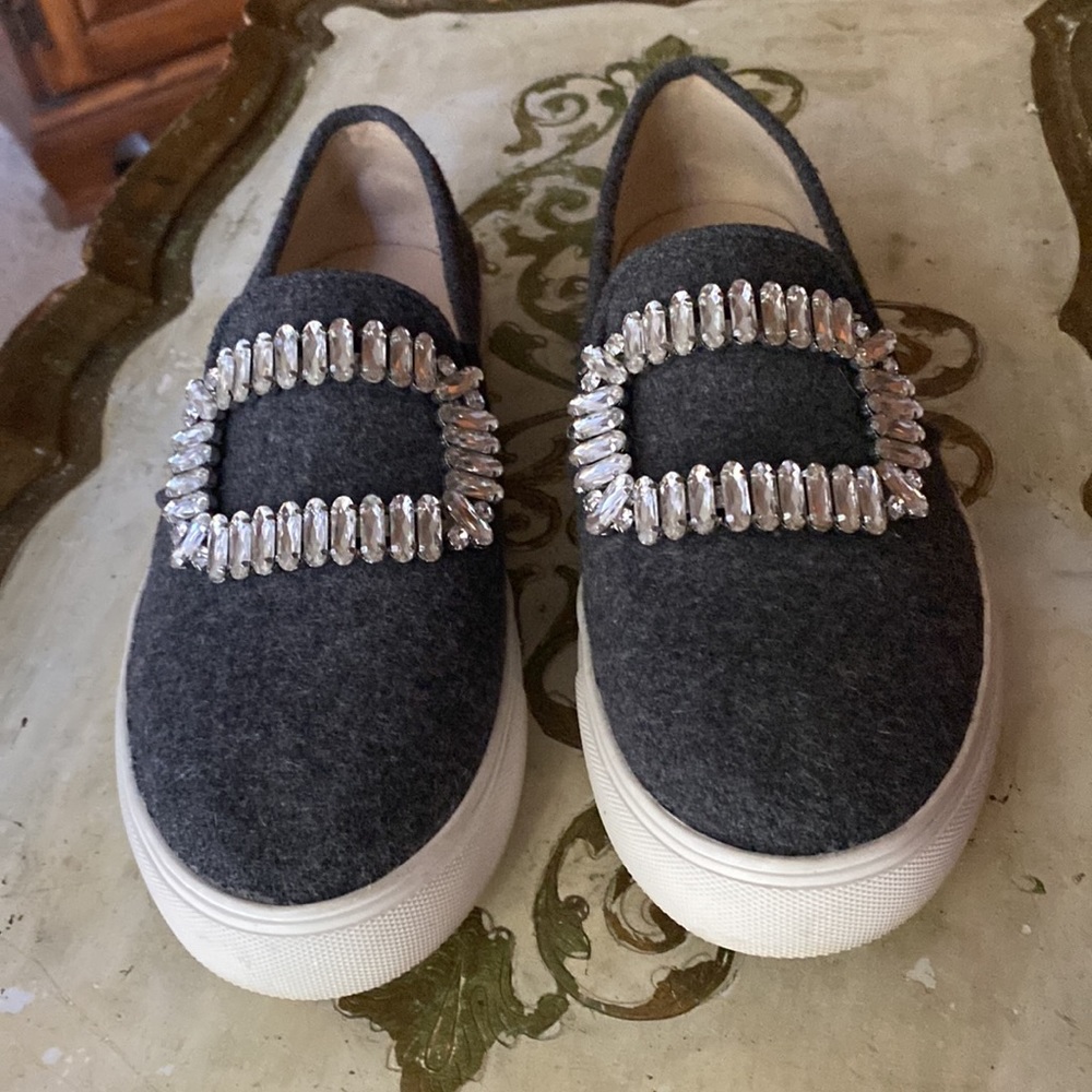 Karl Lagerfeld Slip on Grey Fabric Upper with Rhinestones